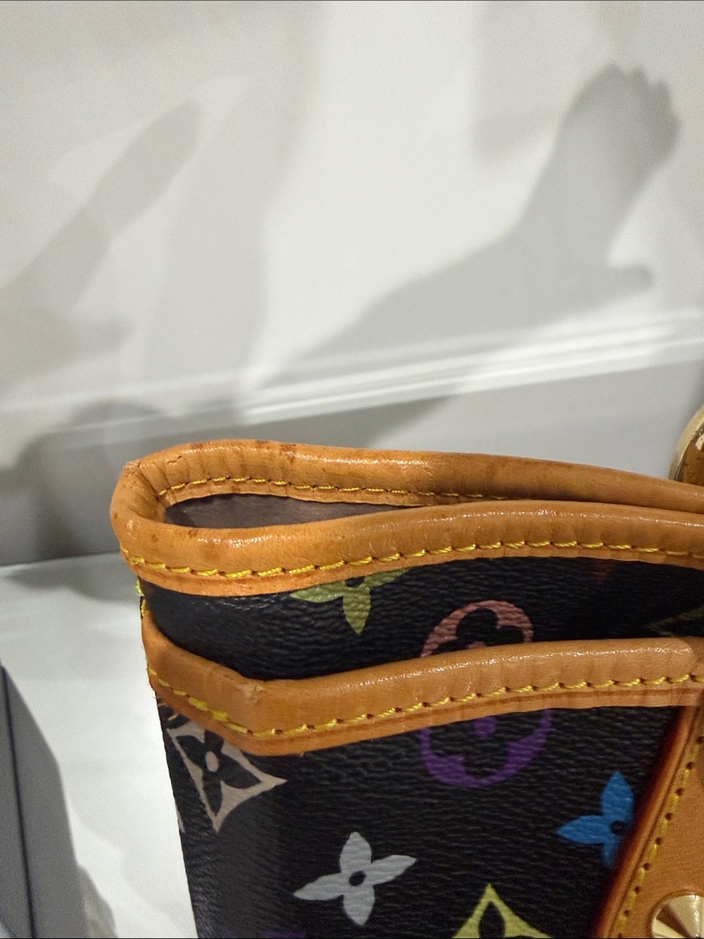 Multicolor Monogram Tote Bag with Tan Leather Trim - Picture 9 of 15
